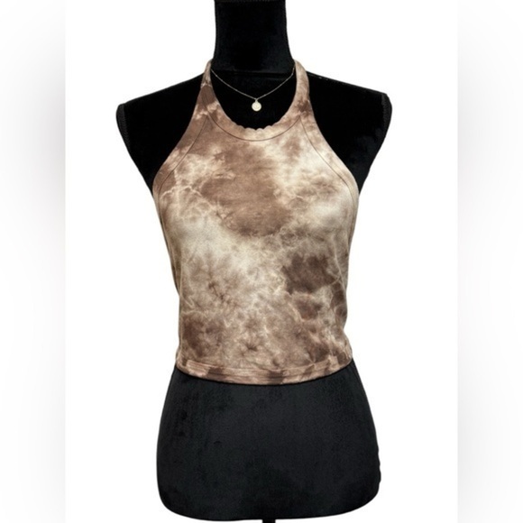 Urban Outfitters Ecote Halter Top Tie Dye Open Back Cropped Brown White Size XS - Picture 1 of 7